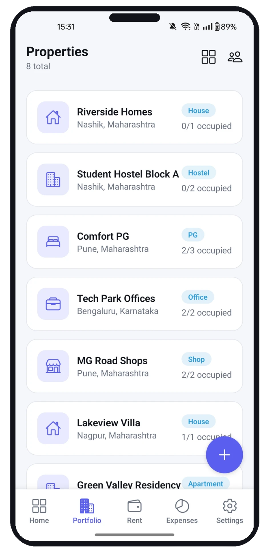 TruRent properties and units list with occupancy